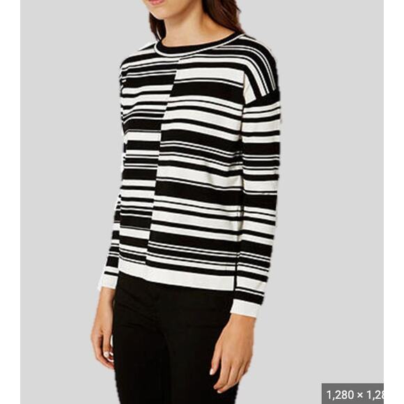 Karen Millen Sweater Womens Large Black White Striped Colorblock Knit - Picture 1 of 10